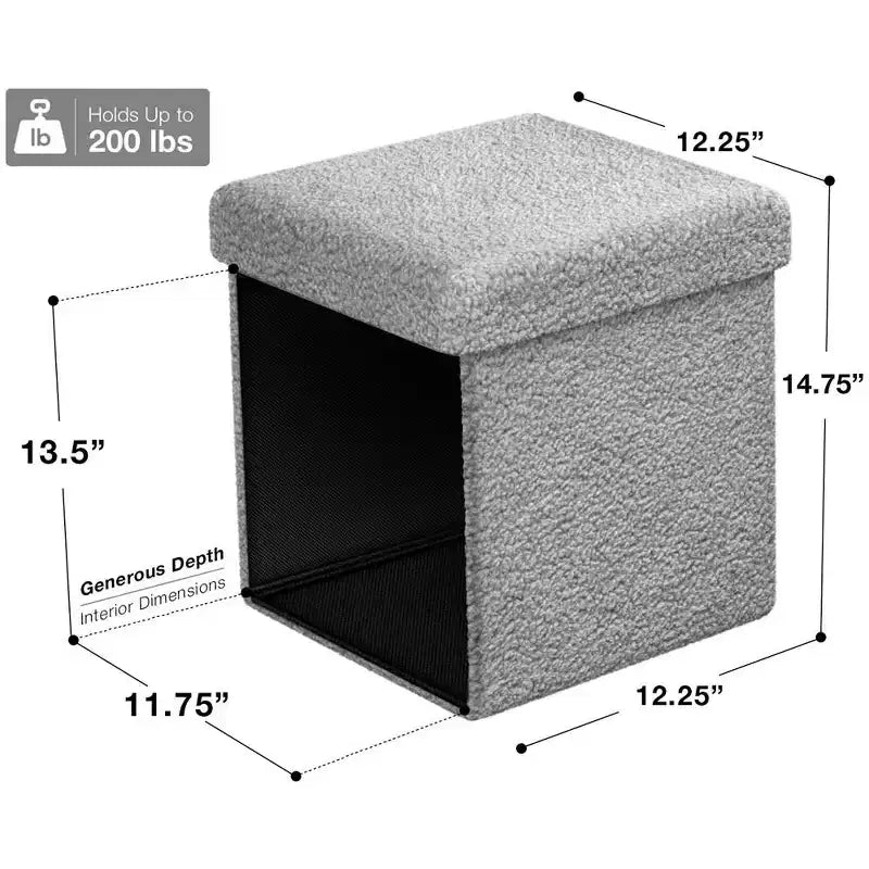 Sorbus Pouf de Rangement Pliable en Tissu Teddy de 15 Pouces - Pouf Confortable Polyvalent, Tabouret pour Salon, Chambre, Dortoir, et plus