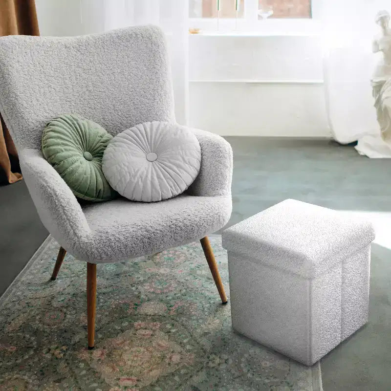 Sorbus Pouf de Rangement Pliable en Tissu Teddy de 15 Pouces - Pouf Confortable Polyvalent, Tabouret pour Salon, Chambre, Dortoir, et plus