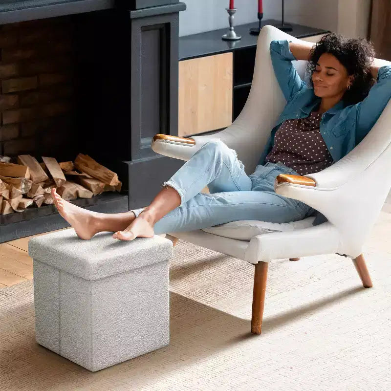 Sorbus Pouf de Rangement Pliable en Tissu Teddy de 15 Pouces - Pouf Confortable Polyvalent, Tabouret pour Salon, Chambre, Dortoir, et plus