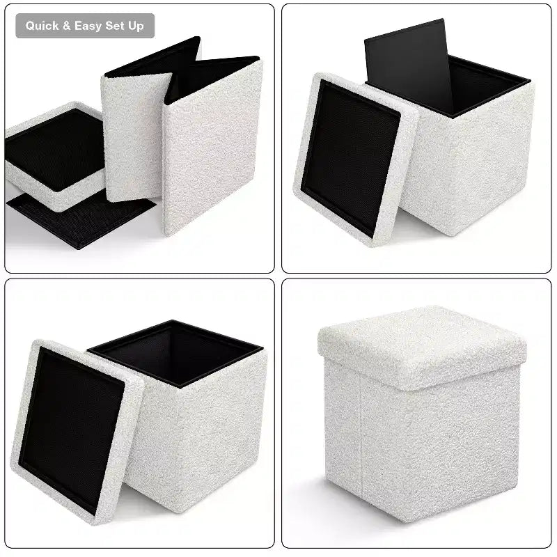 Sorbus Pouf de Rangement Pliable en Tissu Teddy de 15 Pouces - Pouf Confortable Polyvalent, Tabouret pour Salon, Chambre, Dortoir, et plus