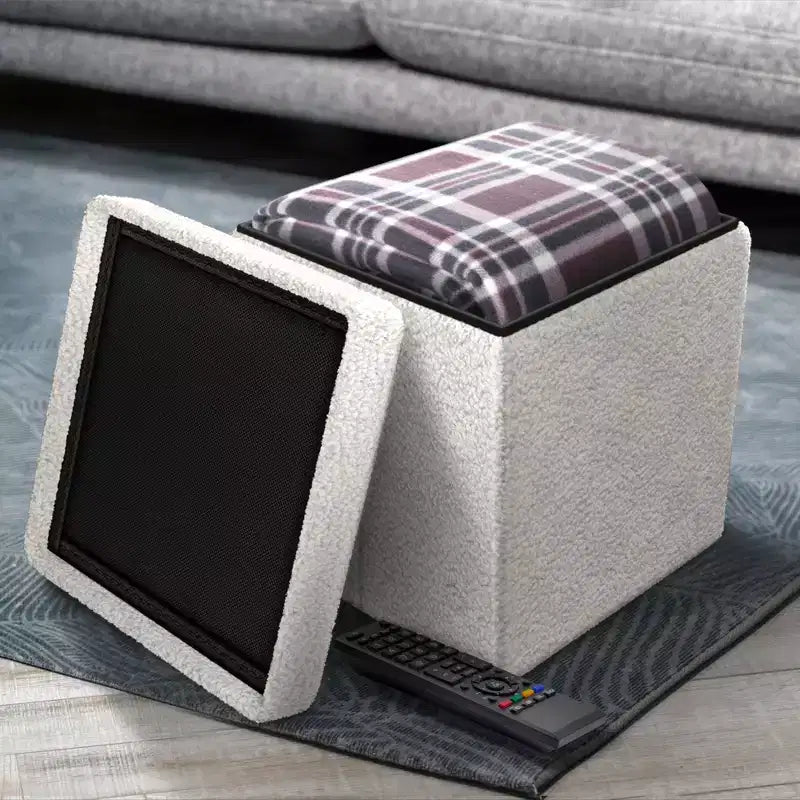 Sorbus Pouf de Rangement Pliable en Tissu Teddy de 15 Pouces - Pouf Confortable Polyvalent, Tabouret pour Salon, Chambre, Dortoir, et plus