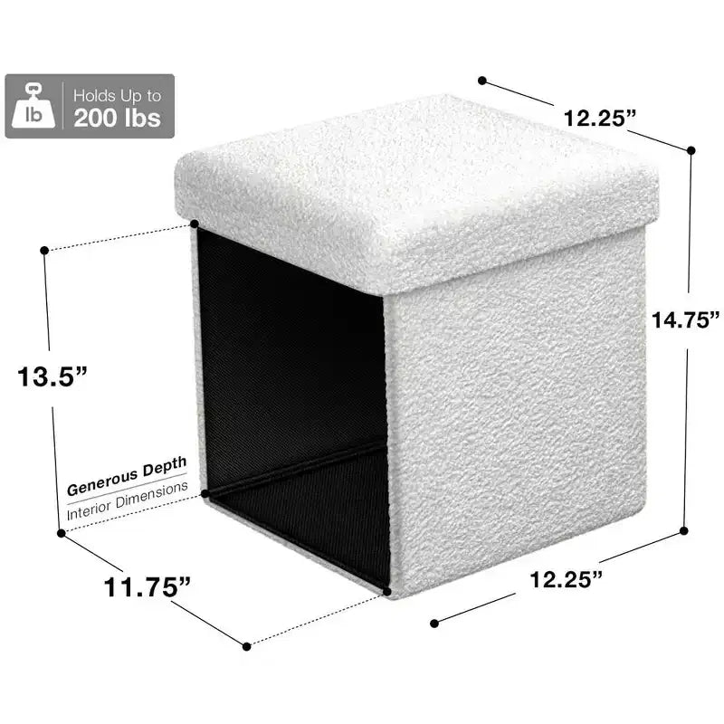 Sorbus Pouf de Rangement Pliable en Tissu Teddy de 15 Pouces - Pouf Confortable Polyvalent, Tabouret pour Salon, Chambre, Dortoir, et plus