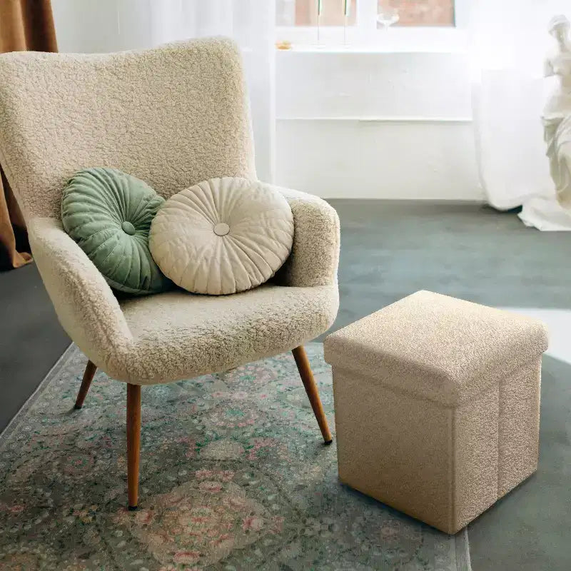 Sorbus Pouf de Rangement Pliable en Tissu Teddy de 15 Pouces - Pouf Confortable Polyvalent, Tabouret pour Salon, Chambre, Dortoir, et plus
