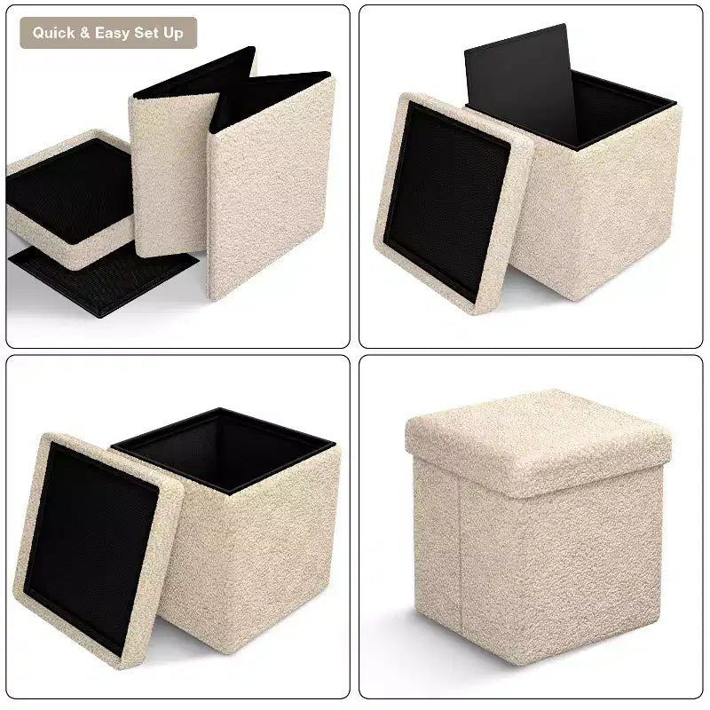 Sorbus Pouf de Rangement Pliable en Tissu Teddy de 15 Pouces - Pouf Confortable Polyvalent, Tabouret pour Salon, Chambre, Dortoir, et plus