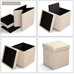 Sorbus Pouf de Rangement Pliable en Tissu Teddy de 15 Pouces - Pouf Confortable Polyvalent, Tabouret pour Salon, Chambre, Dortoir, et plus
