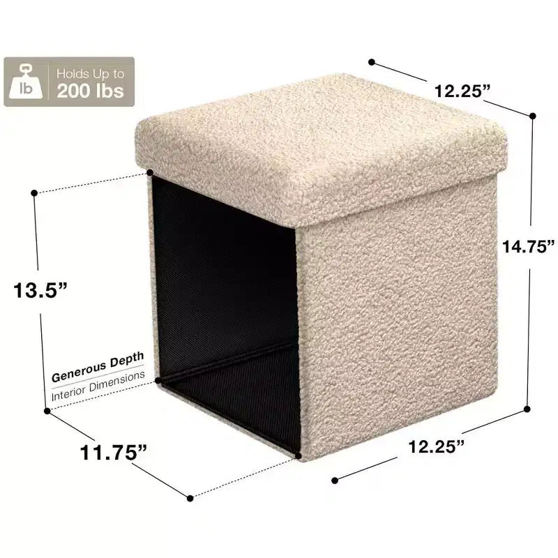 Sorbus Pouf de Rangement Pliable en Tissu Teddy de 15 Pouces - Pouf Confortable Polyvalent, Tabouret pour Salon, Chambre, Dortoir, et plus