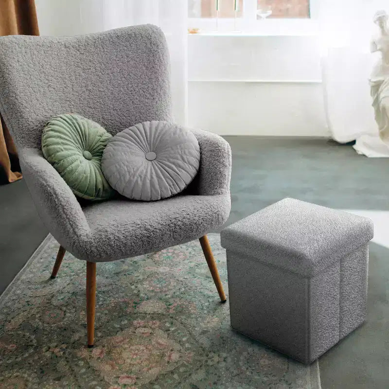 Sorbus Pouf de Rangement Pliable en Tissu Teddy de 15 Pouces - Pouf Confortable Polyvalent, Tabouret pour Salon, Chambre, Dortoir, et plus