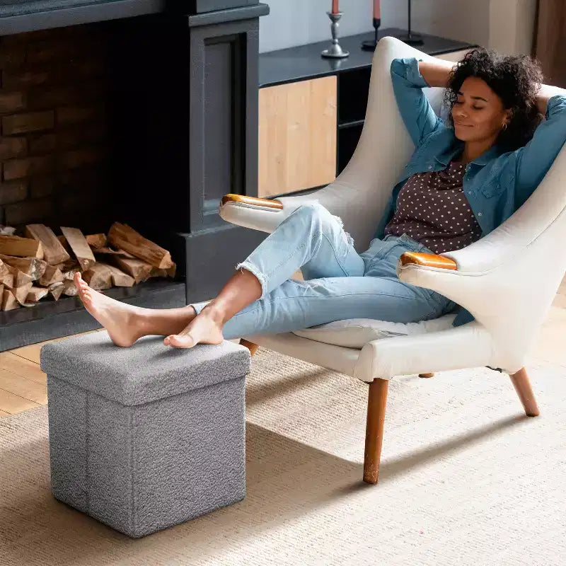 Sorbus Pouf de Rangement Pliable en Tissu Teddy de 15 Pouces - Pouf Confortable Polyvalent, Tabouret pour Salon, Chambre, Dortoir, et plus