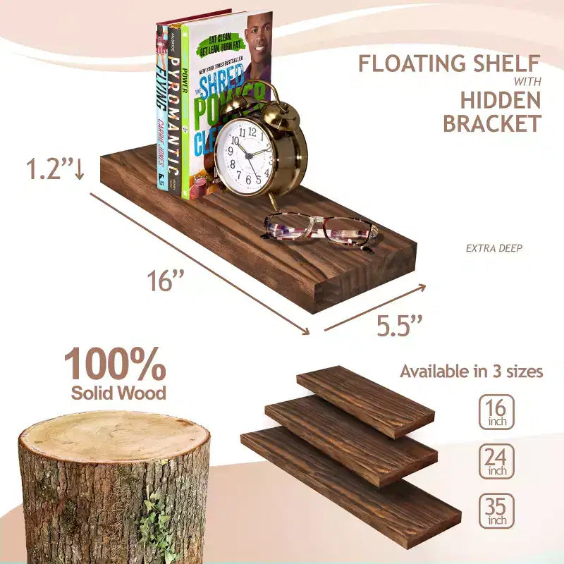 Sorbus Lot de 2 étagères murales flottantes en bois massif de 40,6 cm – pour la décoration de salle de bain, livres, chambre et salon