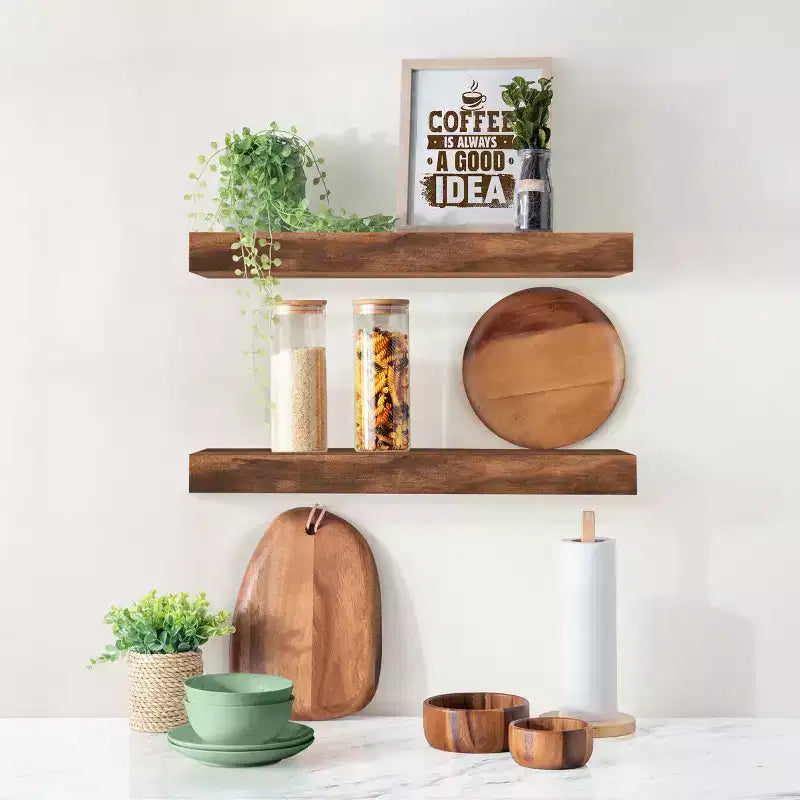 Sorbus Lot de 2 étagères murales flottantes en bois massif de 40,6 cm – pour la décoration de salle de bain, livres, chambre et salon