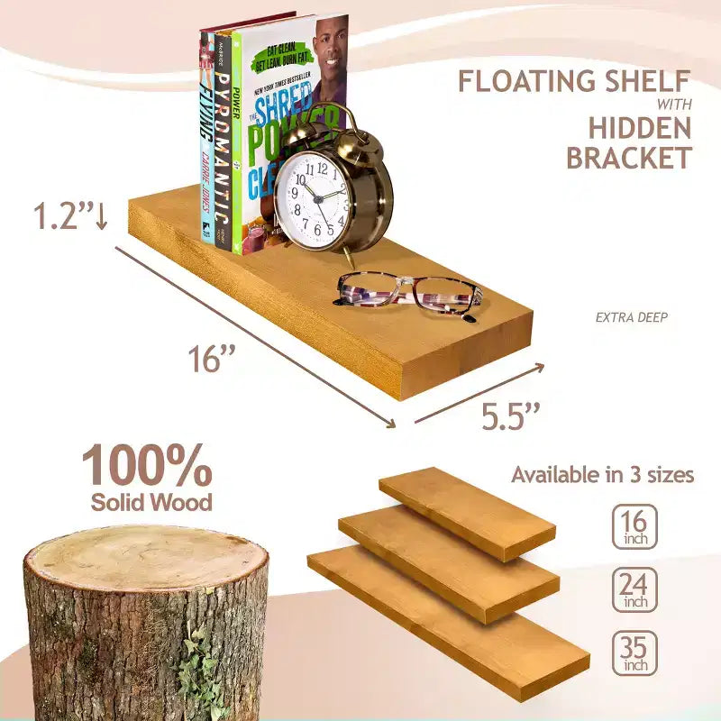 Sorbus Lot de 2 étagères murales flottantes en bois massif de 40,6 cm – pour la décoration de salle de bain, livres, chambre et salon