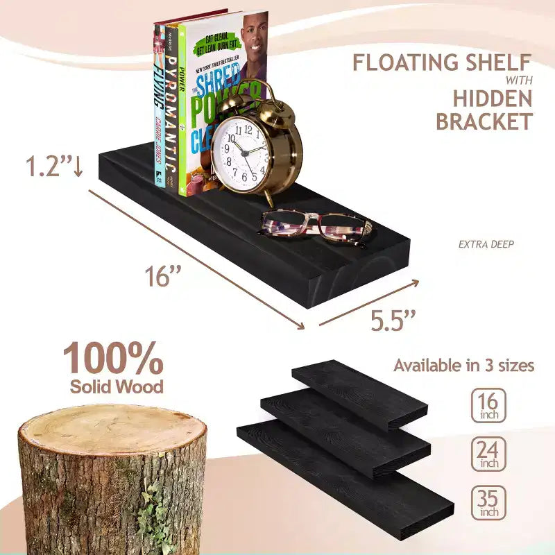 Sorbus Lot de 2 étagères murales flottantes en bois massif de 40,6 cm – pour la décoration de salle de bain, livres, chambre et salon
