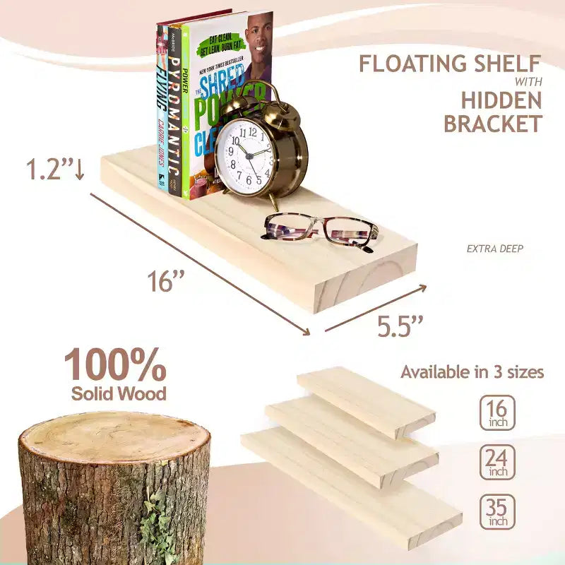 Sorbus Lot de 2 étagères murales flottantes en bois massif de 40,6 cm – pour la décoration de salle de bain, livres, chambre et salon