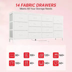 Meuble TV en tissu COZONY à 14 tiroirs, long meuble de rangement pour salon, chambre à coucher, entrée