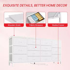 Meuble TV en tissu COZONY à 14 tiroirs, long meuble de rangement pour salon, chambre à coucher, entrée