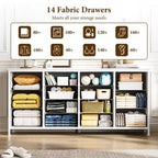 Meuble TV en tissu COZONY à 14 tiroirs, long meuble de rangement pour salon, chambre à coucher, entrée