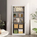 Armoire de rangement autoportante avec éclairage LED, dotée de deux portes et d'étagères réglables, idéale pour les salles à manger et les salons.