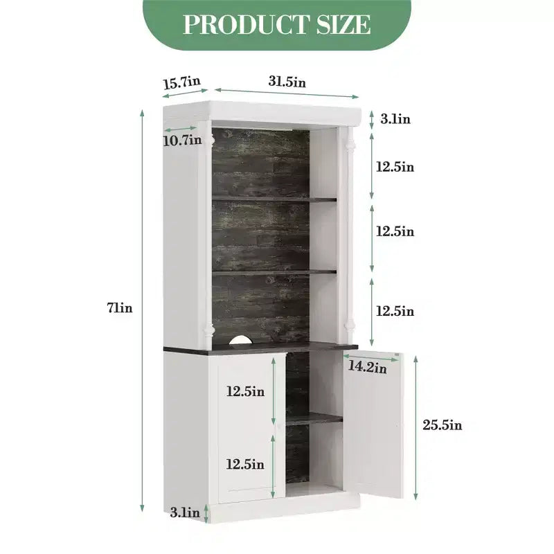 Armoire de rangement autoportante avec éclairage LED, dotée de deux portes et d'étagères réglables, idéale pour les salles à manger et les salons.