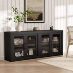 Buffet moderne du milieu du siècle de 180 cm avec 4 portes vitrées, buffet en bois et meuble TV pour salon, salle à manger et couloir