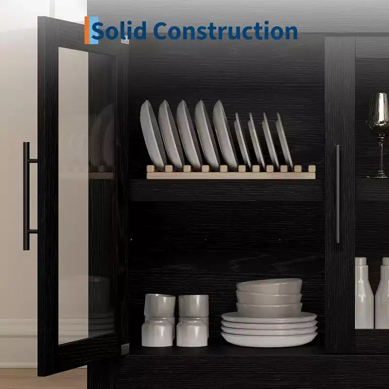 Buffet moderne du milieu du siècle de 180 cm avec 4 portes vitrées, buffet en bois et meuble TV pour salon, salle à manger et couloir