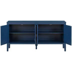 Clihome Buffet quatre portes de 63 pouces, motif géométrique avec poignées vintage, table console étroite avec pied central