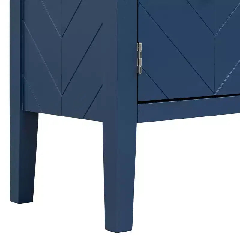 Clihome Buffet quatre portes de 63 pouces, motif géométrique avec poignées vintage, table console étroite avec pied central
