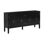 Clihome Buffet quatre portes de 63 pouces, motif géométrique avec poignées vintage, table console étroite avec pied central