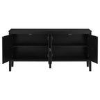 Clihome Buffet quatre portes de 63 pouces, motif géométrique avec poignées vintage, table console étroite avec pied central