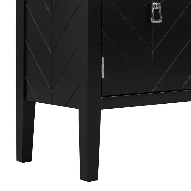 Clihome Buffet quatre portes de 63 pouces, motif géométrique avec poignées vintage, table console étroite avec pied central
