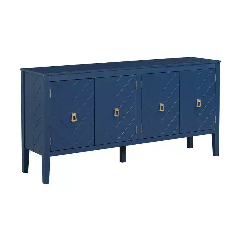 Clihome Buffet quatre portes de 63 pouces, motif géométrique avec poignées vintage, table console étroite avec pied central