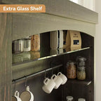 Meuble de bar à café 72 po de haut, buffet de rangement, buffet de cuisine de style ferme, meuble de bar à café haut avec support à micro-ondes/casier à vin/étagère en verre