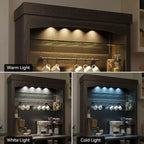 Meuble de bar à café 72 po de haut, buffet de rangement, buffet de cuisine de style ferme, meuble de bar à café haut avec support à micro-ondes/casier à vin/étagère en verre