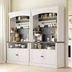 Meuble de bar à café 72 po de haut, buffet de rangement, buffet de cuisine de style ferme, meuble de bar à café haut avec support à micro-ondes/casier à vin/étagère en verre