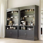 Meuble de bar à café 72 po de haut, buffet de rangement, buffet de cuisine de style ferme, meuble de bar à café haut avec support à micro-ondes/casier à vin/étagère en verre