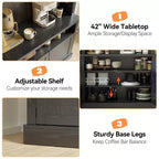 Meuble de bar à café 72 po de haut, buffet de rangement, buffet de cuisine de style ferme, meuble de bar à café haut avec support à micro-ondes/casier à vin/étagère en verre