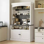 Meuble de bar à café 72 po de haut, buffet de rangement, buffet de cuisine de style ferme, meuble de bar à café haut avec support à micro-ondes/casier à vin/étagère en verre
