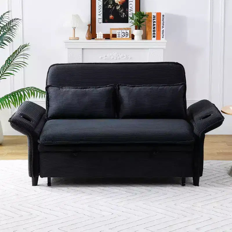 MAYEERTY Canapé-lit multifonctionnel en tissu rayé noir pour chambre à coucher et salon