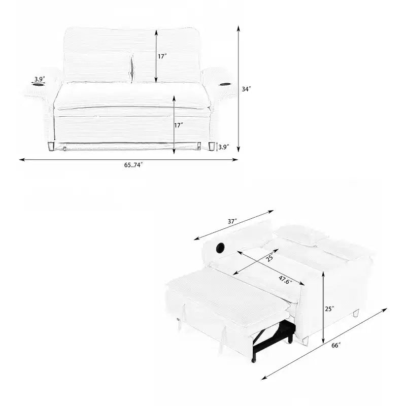 MAYEERTY Canapé-lit multifonctionnel en tissu rayé noir pour chambre à coucher et salon