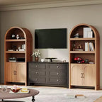 Bibliothèque à Arches de 180 cm de Hauteur, Meuble de Rangement en Bois Style Mid-Century Moderne avec Étagères Ouvertes Réglables, Vitrine de Garde-Manger