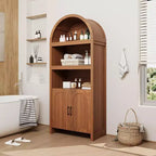 Bibliothèque à Arches de 180 cm de Hauteur, Meuble de Rangement en Bois Style Mid-Century Moderne avec Étagères Ouvertes Réglables, Vitrine de Garde-Manger