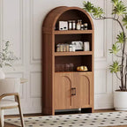 Bibliothèque à Arches de 180 cm de Hauteur, Meuble de Rangement en Bois Style Mid-Century Moderne avec Étagères Ouvertes Réglables, Vitrine de Garde-Manger