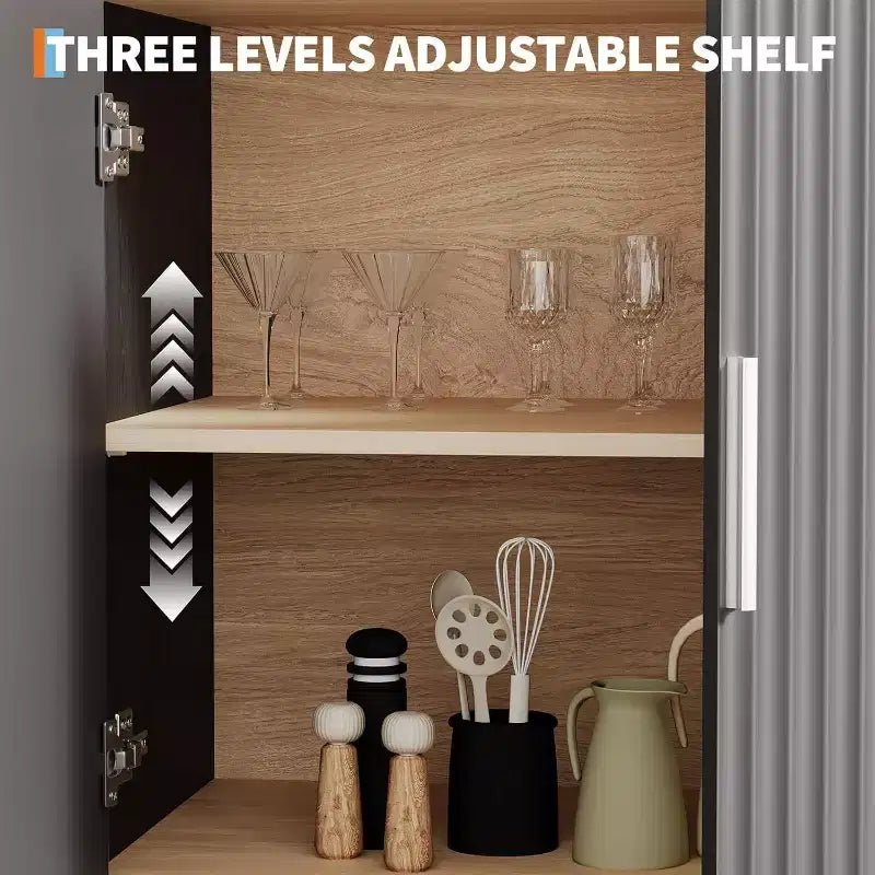 Bibliothèque à Arches de 180 cm de Hauteur, Meuble de Rangement en Bois Style Mid-Century Moderne avec Étagères Ouvertes Réglables, Vitrine de Garde-Manger
