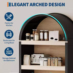 Bibliothèque à Arches de 180 cm de Hauteur, Meuble de Rangement en Bois Style Mid-Century Moderne avec Étagères Ouvertes Réglables, Vitrine de Garde-Manger