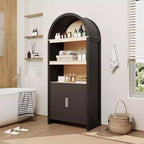 Bibliothèque à Arches de 180 cm de Hauteur, Meuble de Rangement en Bois Style Mid-Century Moderne avec Étagères Ouvertes Réglables, Vitrine de Garde-Manger