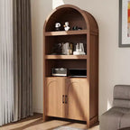 Bibliothèque à Arches de 180 cm de Hauteur, Meuble de Rangement en Bois Style Mid-Century Moderne avec Étagères Ouvertes Réglables, Vitrine de Garde-Manger