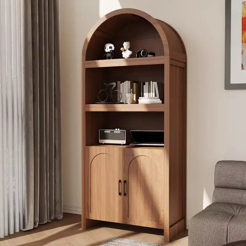 Bibliothèque à Arches de 180 cm de Hauteur, Meuble de Rangement en Bois Style Mid-Century Moderne avec Étagères Ouvertes Réglables, Vitrine de Garde-Manger