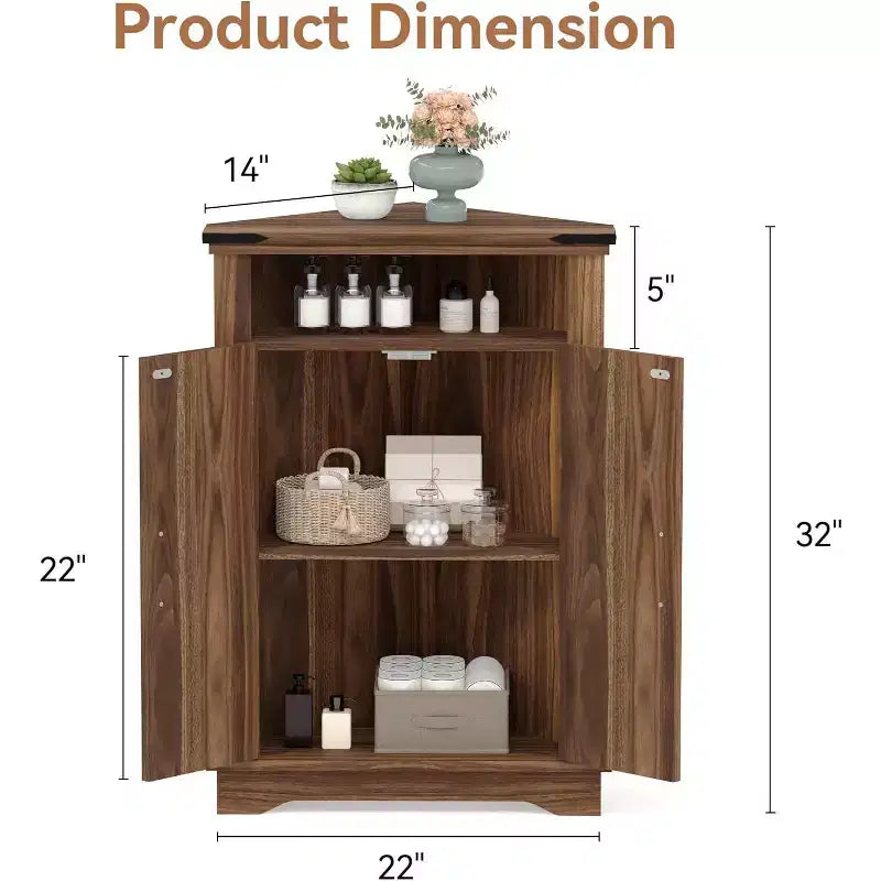 Meuble d'angle de salle de bain de style ferme avec porte coulissante et étagère réglable, armoire de rangement pour salle de bain, cuisine, salon