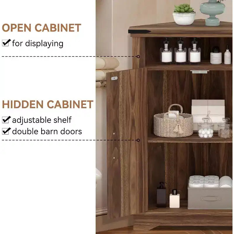 Meuble d'angle de salle de bain de style ferme avec porte coulissante et étagère réglable, armoire de rangement pour salle de bain, cuisine, salon