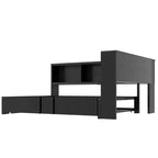 Lit de repos pleine grandeur avec lit gigogne et bibliothèque, lit de repos en forme de L avec ports USB, lit d'angle complet en bois avec tête de lit de rangement
