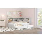 Lit de repos pleine grandeur avec lit gigogne et bibliothèque, lit de repos en forme de L avec ports USB, lit d'angle complet en bois avec tête de lit de rangement